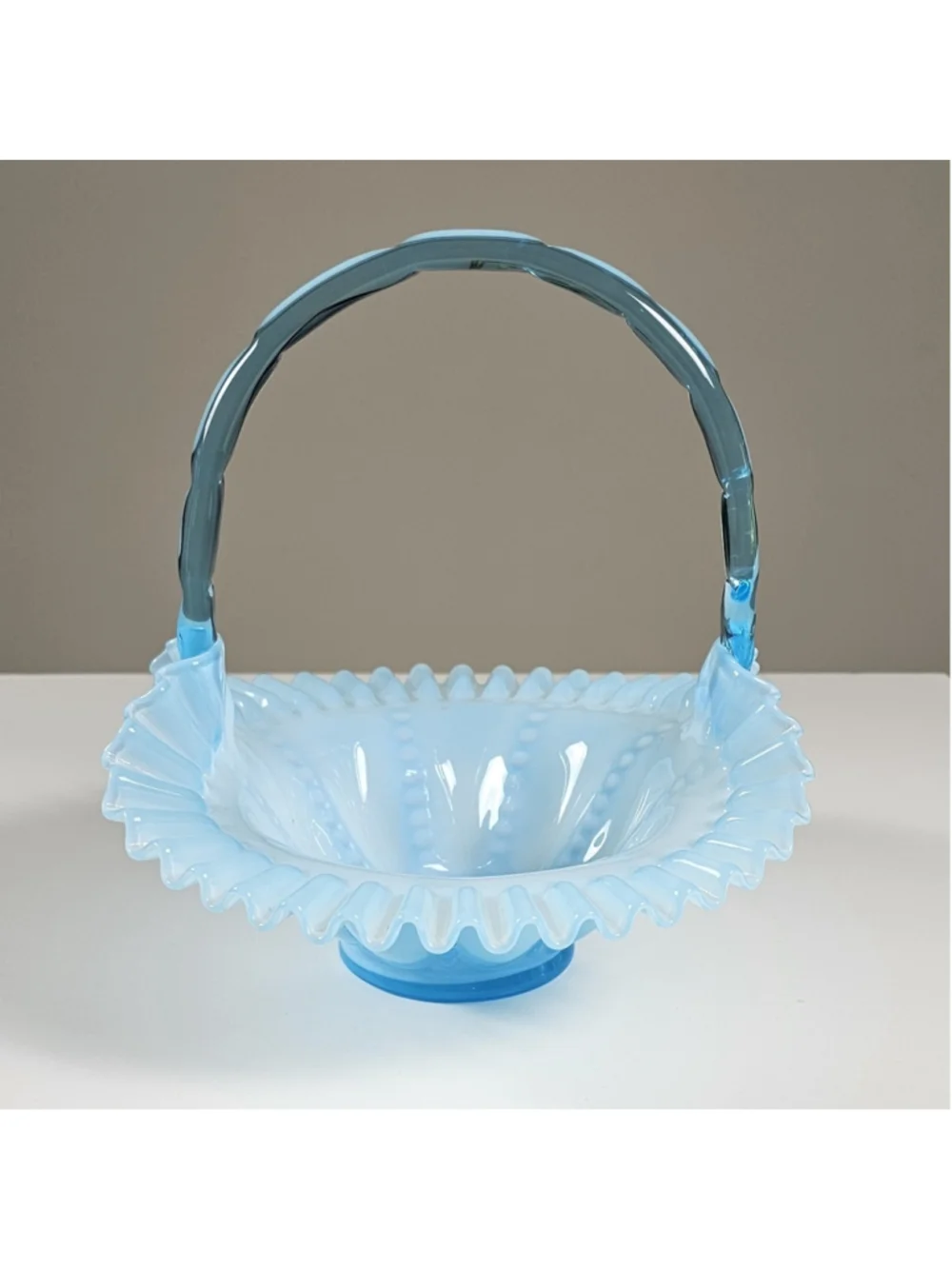 Vintage Fenton Blue Overlay Beaded Melon 9